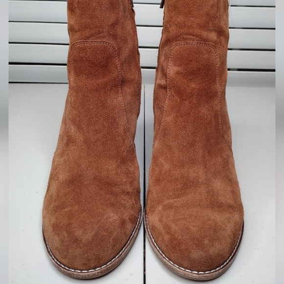 Joie Dalton Brown Suede Zipper Stacked Heel Ankle Booties Sz 11 - Picture 8 of 13